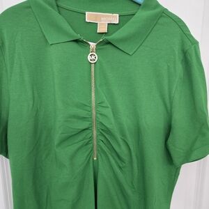 Michael Kors Emerald Green Top with Gold Zipper